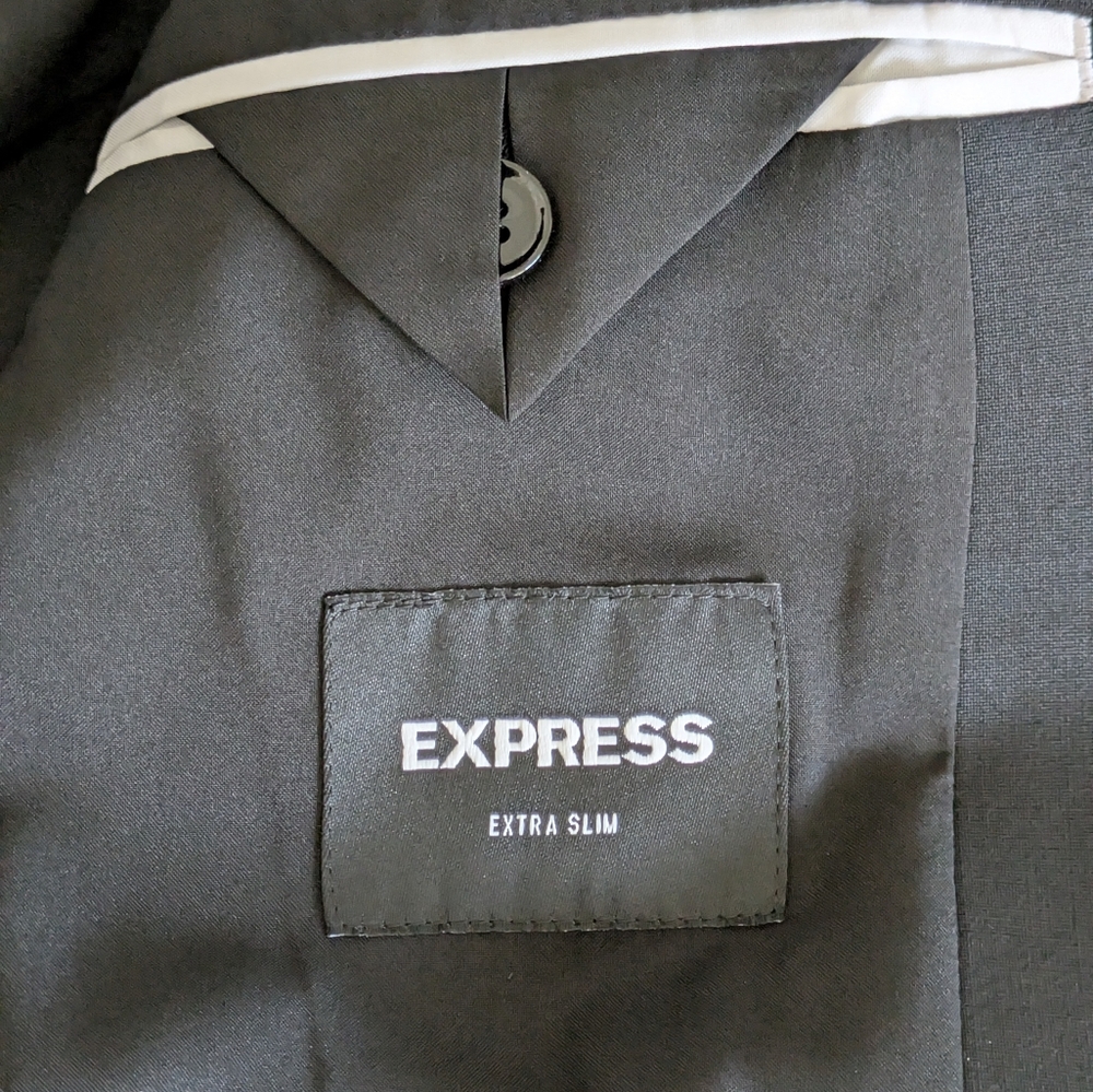 Express Men’s Black Extra Slim Fit Wool-Blend Modern Tech Suit Jacket Formal 38S - Picture 15 of 16